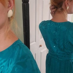 Teal vintage silk dress